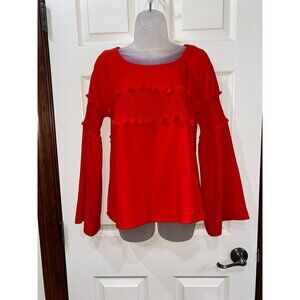 Amaryllis Red Long Bell Sleeve Smocked Blouse By Amaryllis  Size Small
